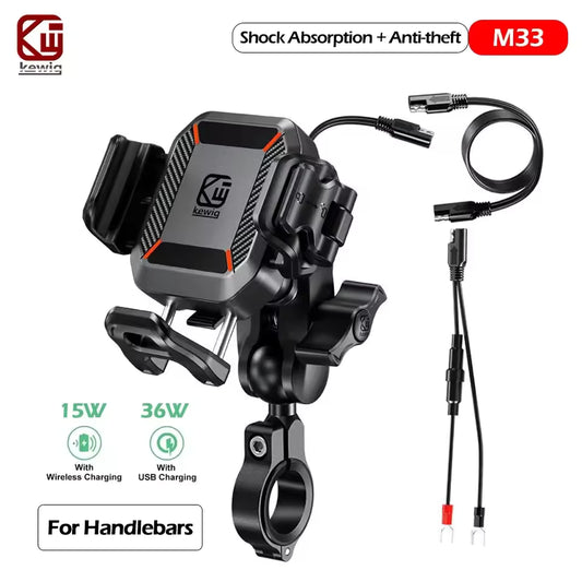 Support de Téléphone Moto Kewig M33A1 – Charge Sans Fil Qi et Port USB-C