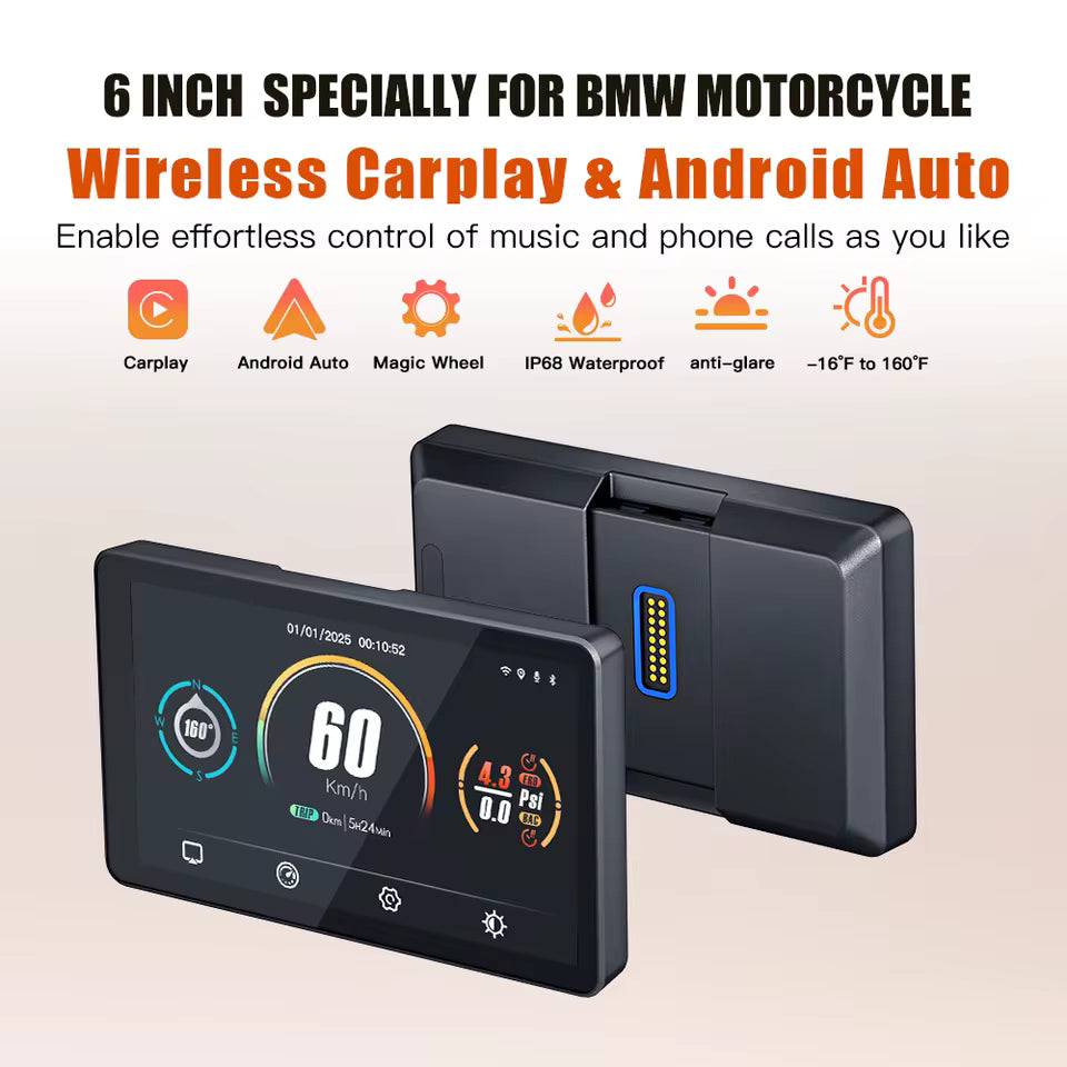 Écran de Navigation Moto 6" sans Fil avec CarPlay & Android Auto – Compatible BMW GS