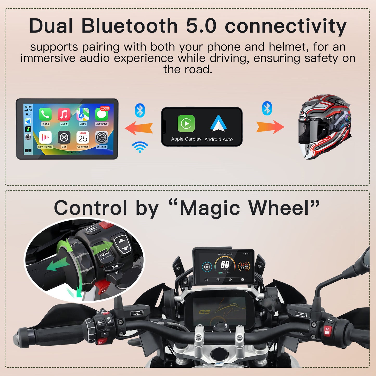 Écran de Navigation Moto 6" sans Fil avec CarPlay & Android Auto – Compatible BMW GS